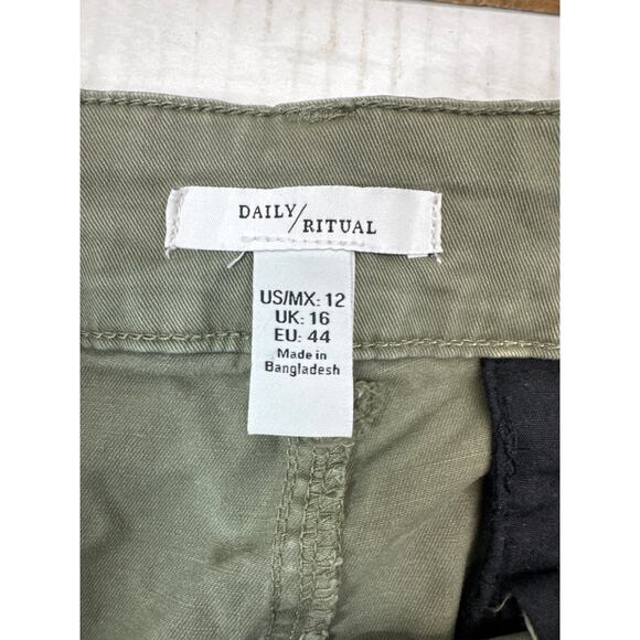 Daily Ritual Wide Leg Green Khaki High‎ Rise Cropped Pants Womens Size 12 - Picture 5 of 8